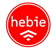 Zu sehen ist das Logo der Marke Hebie mit weißem Schriftzug in klaren, fetten Kleinbuchstaben, eingefasst in einer roten Ellipse.