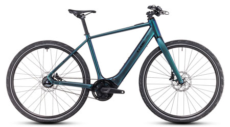 Zu sehen ist ein blaues Cube Editor Hybrid SLT E-Bike.