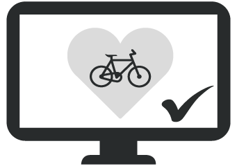 Ein Computermonitor zeigt ein Herz mit einem Fahrrad im inneren