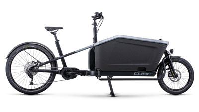 Zu sehen ist ein graues Cube Cargo Hybride 500 Lastenfahrrad.